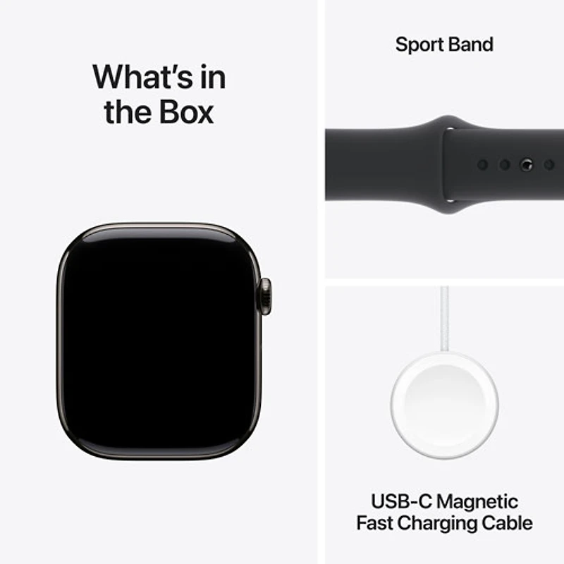 Apple Watch Series 10 (GPS + Cellular) 46mm Slate Titanium Case with Black Sport Band - Small/ Medium