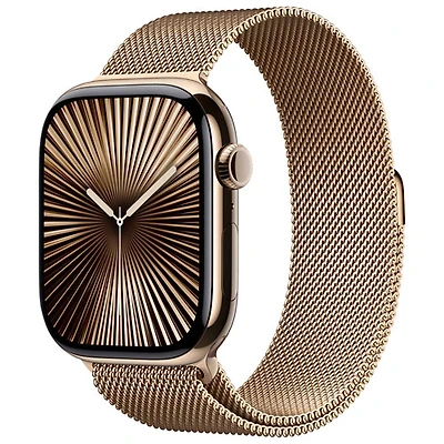 Apple Watch Series 10 (GPS + cellulaire) avec boîtier de 46 mm en titane or et bracelet milanais or - Moyen/Grand