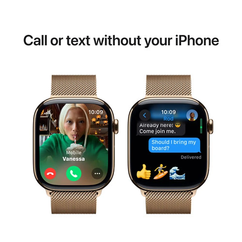 Apple Watch Series 10 (GPS + cellulaire) avec boîtier de 46 mm en titane or et bracelet milanais or - Moyen/Grand