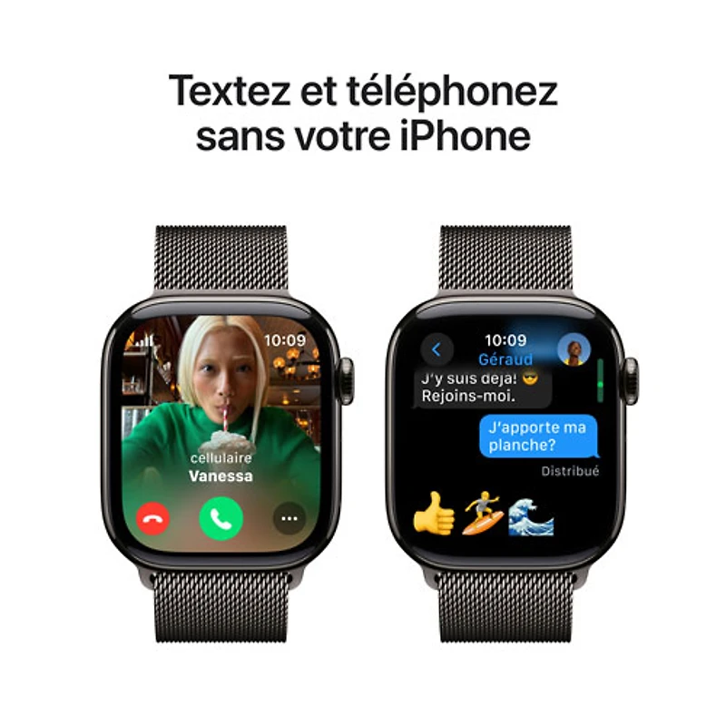 Apple Watch Series 10 (GPS + cellulaire) avec boîtier de 42 mm en titane ardoise et bracelet milanais ardoise - Moyen/Grand