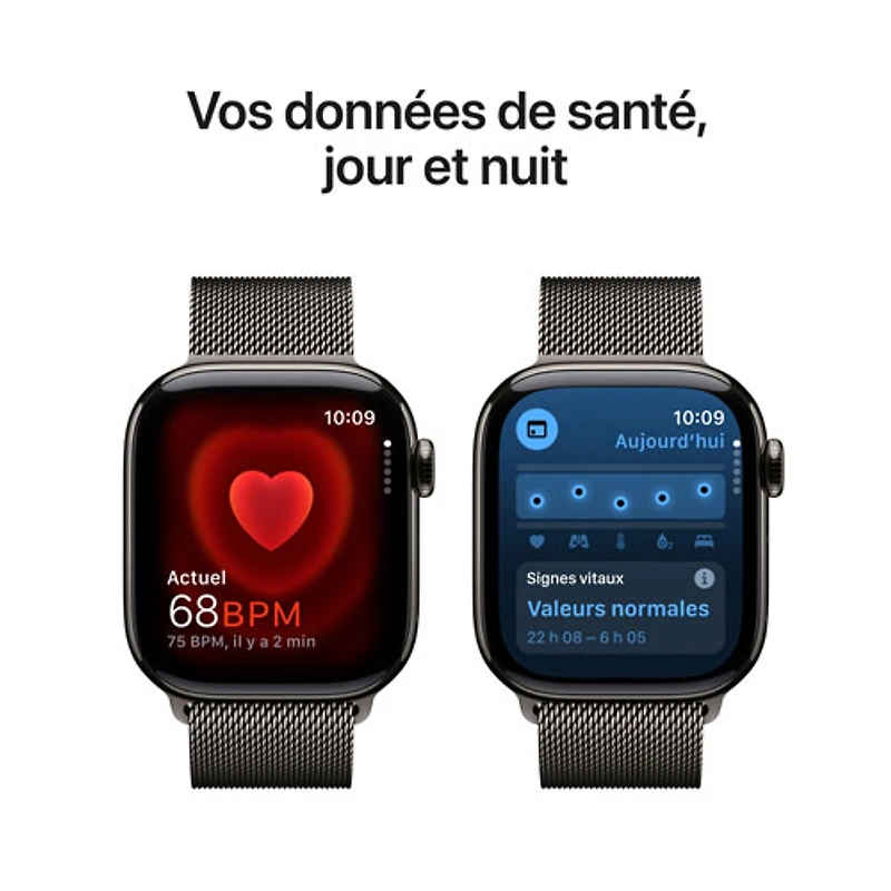 Apple Watch Series 10 (GPS + cellulaire) avec boîtier de 42 mm en titane ardoise et bracelet milanais ardoise - Moyen/Grand