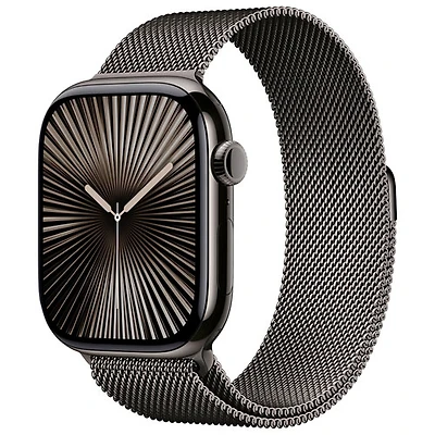 Apple Watch Series 10 (GPS + cellulaire) avec boîtier de 46 mm en titane ardoise et bracelet milanais ardoise - Petit/Moyen