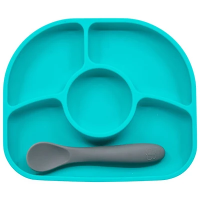 Ensemble avec assiette et cuillère en silicone Yumi de bbluv - Aigue-marine