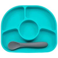 Ensemble avec assiette et cuillère en silicone Yumi de bbluv - Aigue-marine