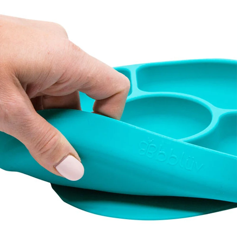 Ensemble avec assiette et cuillère en silicone Yumi de bbluv - Aigue-marine