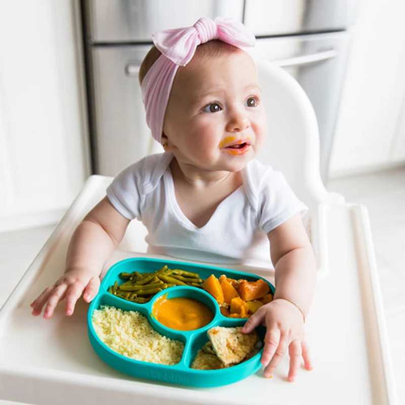 Ensemble avec assiette et cuillère en silicone Yumi de bbluv - Aigue-marine