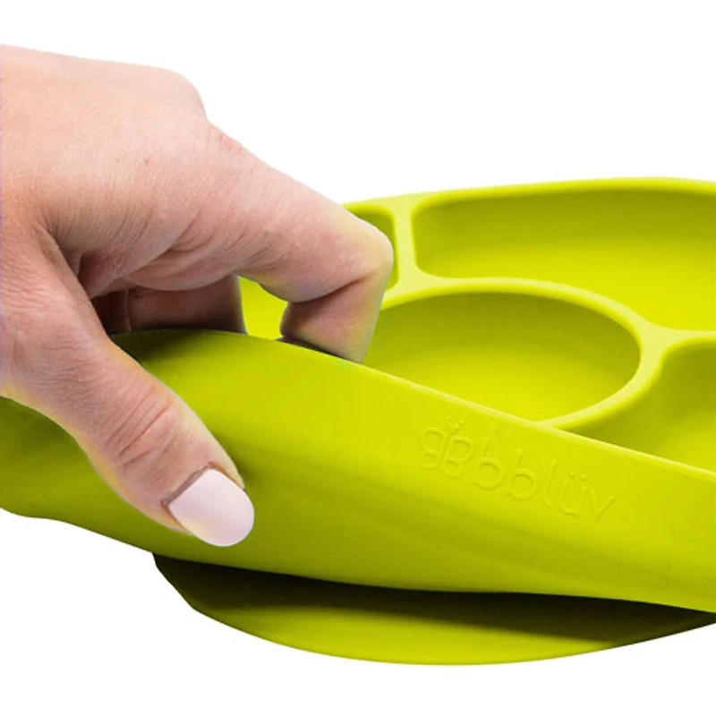 Ensemble avec assiette et cuillère en silicone Yumi de bbluv - Lime