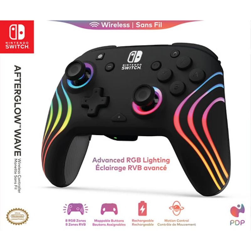 PDP Afterglow Wave RGB Wireless Controller for Switch - Black