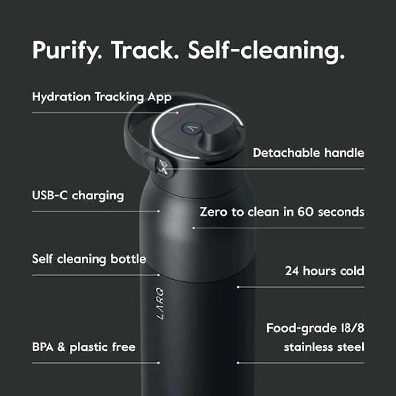 LARQ PureVis 2 680ml (23oz.) Self-Cleaning Insulated Stainless Steel Water Bottle with Smart Sensor - Black