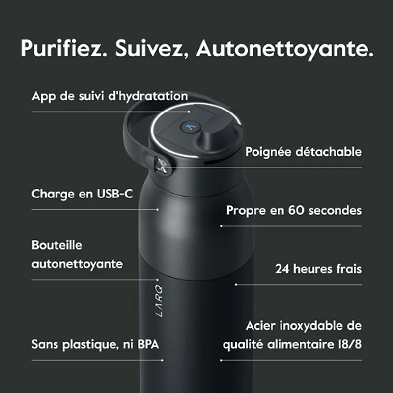 LARQ PureVis 2 680ml (23oz.) Self-Cleaning Insulated Stainless Steel Water Bottle with Smart Sensor - Black