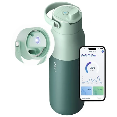 Bouteille d'eau de 680 ml (23 oz) PureVis 2 autonettoyante en acier inoxydable isotherme avec capteur intelligent de LARQ - Vert