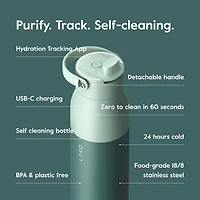 Bouteille d'eau de 680 ml (23 oz) PureVis 2 autonettoyante en acier inoxydable isotherme avec capteur intelligent de LARQ - Vert
