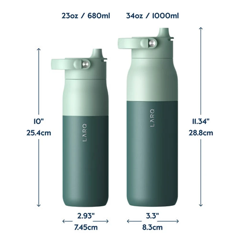 Bouteille d'eau de 680 ml (23 oz) PureVis 2 autonettoyante en acier inoxydable isotherme avec capteur intelligent de LARQ - Vert