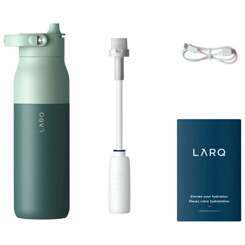 Bouteille d'eau de 680 ml (23 oz) PureVis 2 autonettoyante en acier inoxydable isotherme avec capteur intelligent de LARQ - Vert