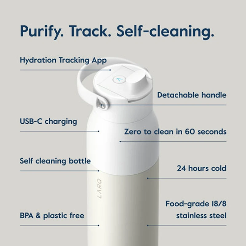 LARQ PureVis 2 680ml (23oz.) Self-Cleaning Insulated Stainless Steel Water Bottle with Smart Sensor - White