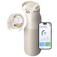 Bouteille d'eau de 680 ml (23 oz) PureVis 2 autonettoyante en acier inoxydable isotherme avec capteur intelligent de LARQ - Beige