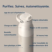 Bouteille d'eau de 680 ml (23 oz) PureVis 2 autonettoyante en acier inoxydable isotherme avec capteur intelligent de LARQ - Beige