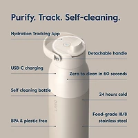 Bouteille d'eau de 1 L (34 oz) PureVis 2 autonettoyante en acier inoxydable isotherme avec capteur intelligent de LARQ - Beige