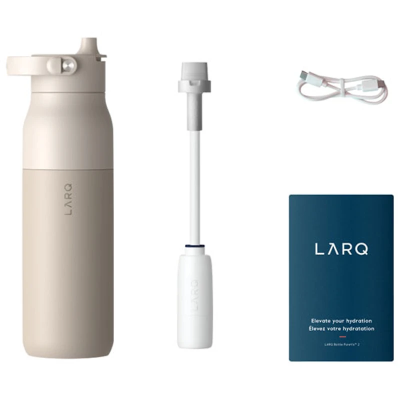Bouteille d'eau de 1 L (34 oz) PureVis 2 autonettoyante en acier inoxydable isotherme avec capteur intelligent de LARQ - Beige