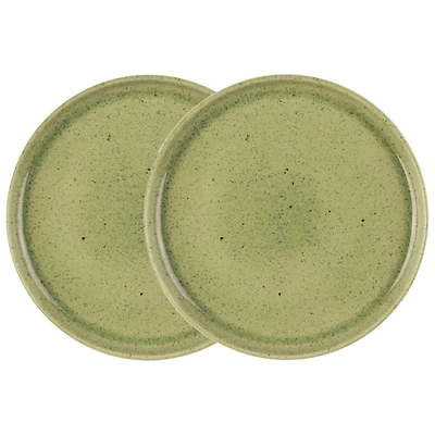 Assiette de présentation en grès Uno de Mesa Ceramics - 2 pièces - Vert tacheté