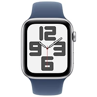 Apple Watch SE (GPS) de 44 mm avec boîtier en aluminium argenté et bracelet sport denim - Petit/Moyen