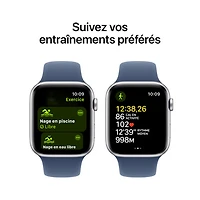 Apple Watch SE (GPS) de 44 mm avec boîtier en aluminium argenté et bracelet sport denim - Petit/Moyen