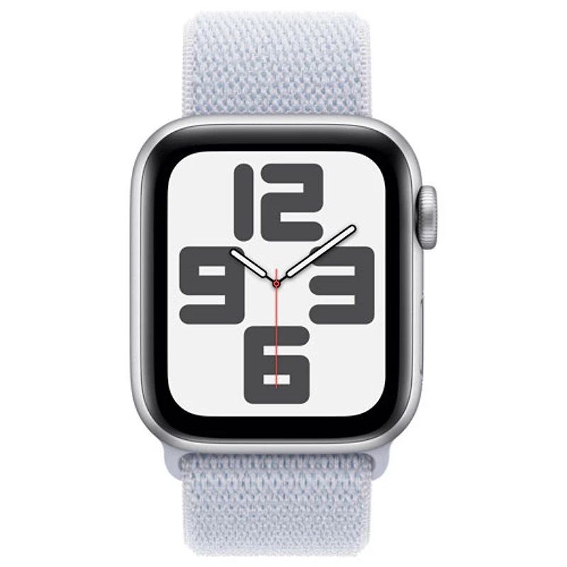 Apple Watch SE (GPS) de 40 mm avec boîtier en aluminium argenté et bracelet sport à rabat nuage bleu