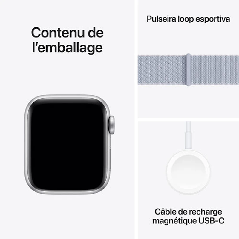Apple Watch SE (GPS) de 40 mm avec boîtier en aluminium argenté et bracelet sport à rabat nuage bleu