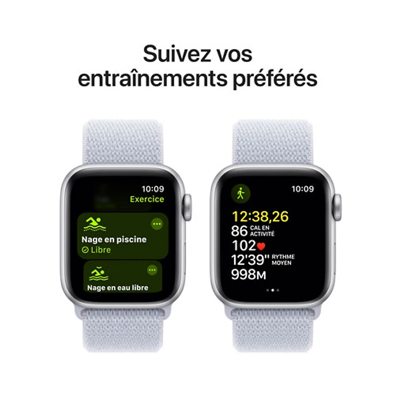 Apple Watch SE (GPS) de 40 mm avec boîtier en aluminium argenté et bracelet sport à rabat nuage bleu