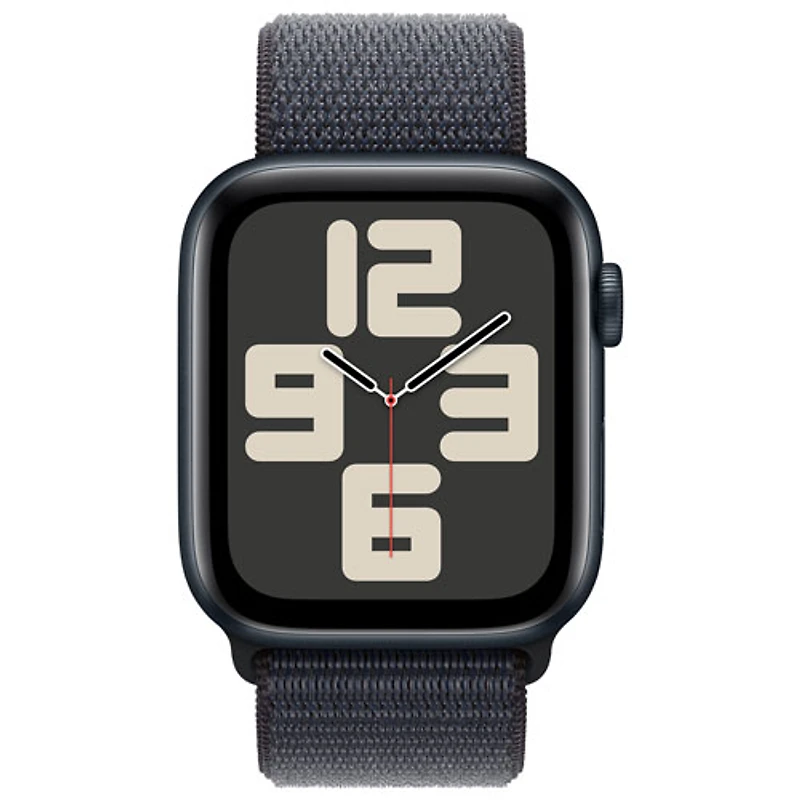 Apple Watch SE (GPS + Cellular) de 44 mm avec boîtier en aluminium minuit et bracelet sport à rabat encre