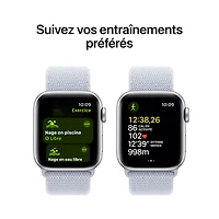 Apple Watch SE (GPS + Cellular) de 40 mm avec boîtier en aluminium argenté et bracelet sport à rabat nuage bleu