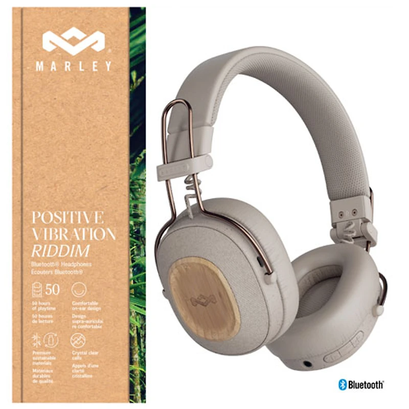 Casque d'écoute Bluetooth à isolation sonore Positive Vibration Riddim de House Of Marley - Crème