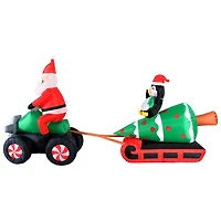 Occasions - Décoration pour Noël de 3,66 m (12 pi) : Père Noël en VTT gonflable tirant un sapin