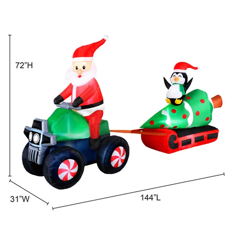 Occasions - Décoration pour Noël de 3,66 m (12 pi) : Père Noël en VTT gonflable tirant un sapin