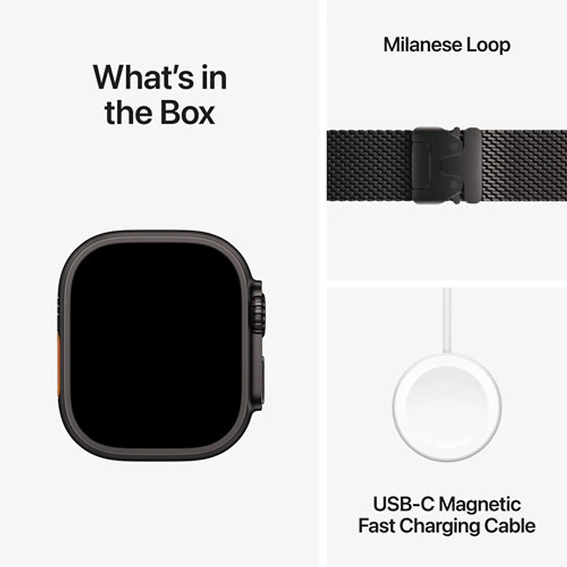 Apple Watch Ultra 2 (GPS + Cellulaire) avec boîtier de 49 mm en titane noir et bracelet milanais en titane noir par TELUS