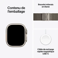 Apple Watch Ultra 2 (GPS + Cellulaire) avec boîtier de 49 mm en titane naturel et bracelet milanais en titane naturel par TELUS