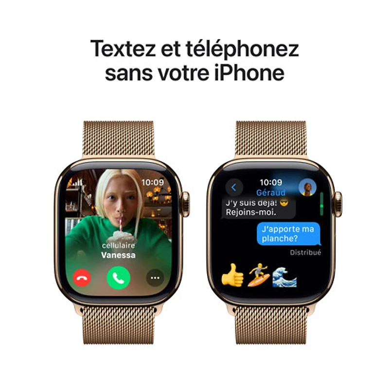 Apple Watch Series 10 (GPS + Cellulaire) avec boîtier de mm en titane doré et bracelet milanais doré par TELUS - M