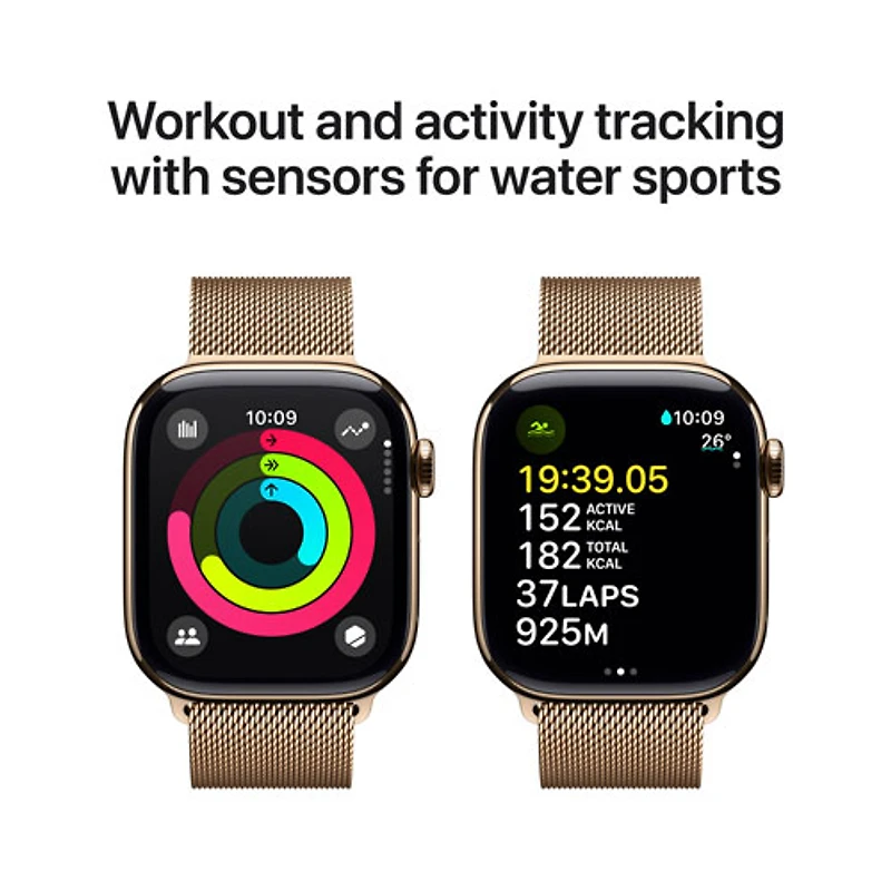 Apple Watch Series 10 (GPS + Cellulaire) avec boîtier de mm en titane doré et bracelet milanais doré par TELUS - M