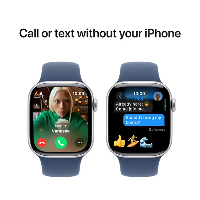 Apple Watch Series 10 (GPS + Cellulaire) avec boîtier de mm en aluminium argenté et bracelet sport denim par TELUS - /M