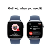Apple Watch Series 10 (GPS + Cellulaire) avec boîtier de mm en aluminium argenté et bracelet sport denim par TELUS - /M