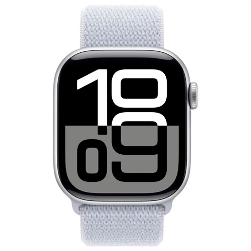 Apple Watch Series 10 (GPS + Cellulaire) avec boîtier de mm en aluminium argenté et bracelet sport nuage bleu par TELUS