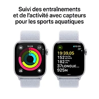 Apple Watch Series 10 (GPS + Cellulaire) avec boîtier de mm en aluminium argenté et bracelet sport nuage bleu par TELUS