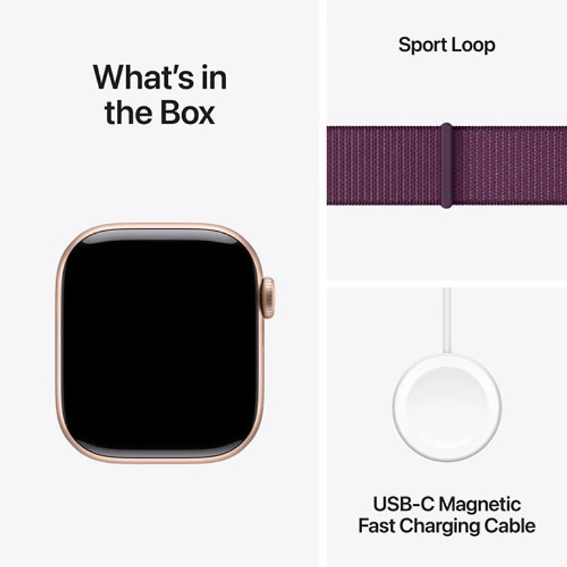 Apple Watch Series 10 (GPS + Cellulaire) avec boîtier de mm en aluminium rose doré et bracelet sport prune par TELUS