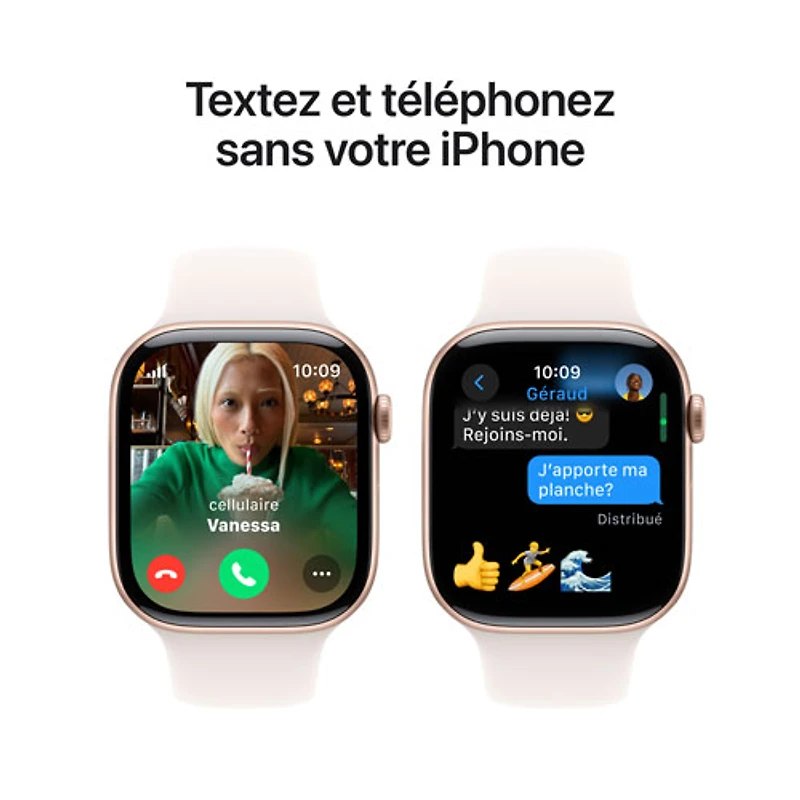 Apple Watch Series 10 (GPS + Cellulaire) avec boîtier de 46 mm en aluminium rose doré et bracelet sport fard clair de TELUS - P/M - Financement mensuel