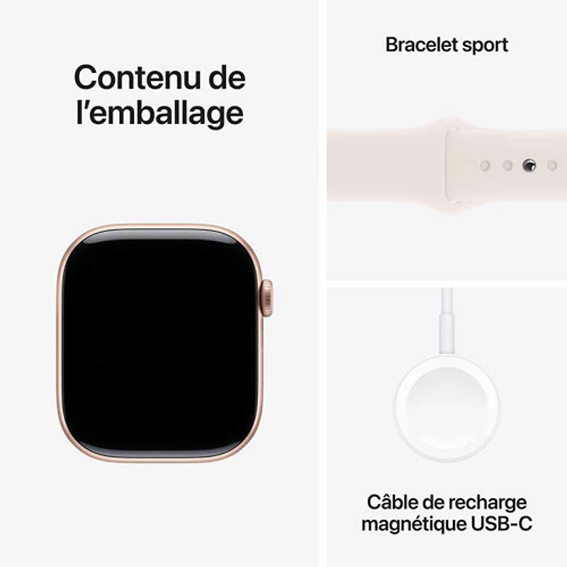 Apple Watch Series 10 (GPS + Cellulaire) avec boîtier de 46 mm en aluminium rose doré et bracelet sport fard clair de TELUS - P/M - Financement mensuel