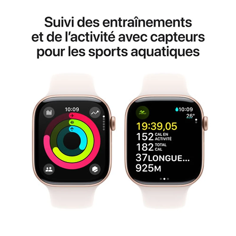 Apple Watch Series 10 (GPS + Cellulaire) avec boîtier de 46 mm en aluminium rose doré et bracelet sport fard clair de TELUS - P/M - Financement mensuel