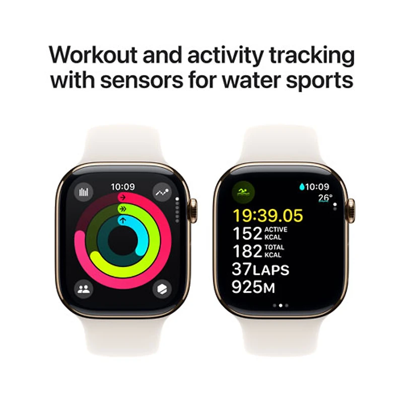 Apple Watch Series 10 (GPS + Cellulaire) avec boîtier de mm en titane doré et bracelet sport comète par TELUS - /M