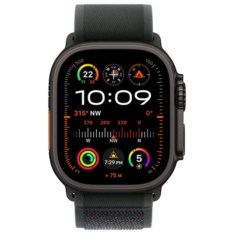 Apple Watch Ultra 2 (GPS + Cellulaire) avec boîtier de 49 mm en titane noir et bracelet Sentier noir par Rogers - P/M - Financement mensuel