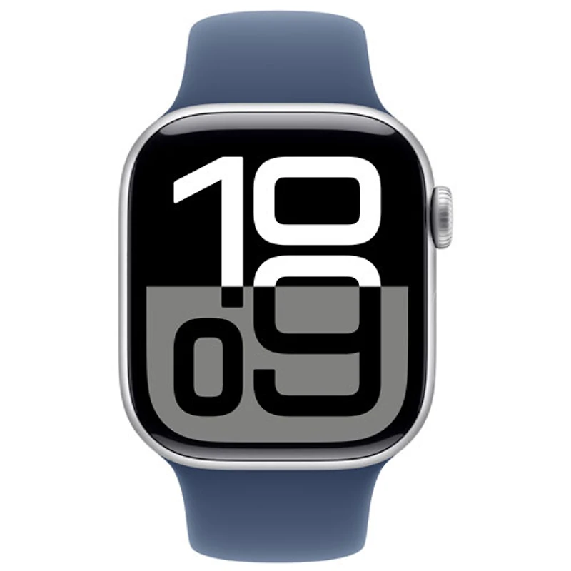 Apple Watch Series 10 (GPS + Cellulaire) avec boîtier de 42 mm en aluminium argenté et bracelet de sport denim par Rogers - /M