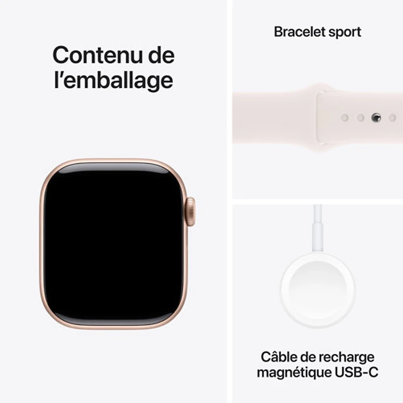 Apple Watch Series 10 (GPS + Cellulaire) avec boîtier de mm en aluminium rose doré et bracelet sport fard clair par Rogers - /M